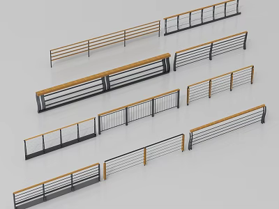 Various Modern Railings With Metal And Wooden Designs For Home Decor 3d model