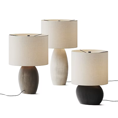 Three Modern Table Lamps with Different Colored Wooden Bases and Cream Linen Shades 3d model