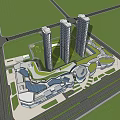 Modern High Rise Residential Buildings With Glass Facade And Low Rise Podium