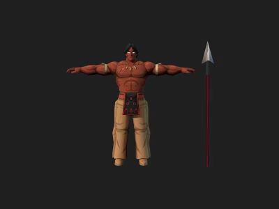 Game Movie Character Muscular Shirtless Male With Khaki Pants Waist Decoration Arms Outstretched And Spear 3d model