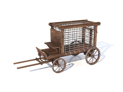 Vintage Wooden Wagon With Cage Like Top Structure And Wooden Steps And Wheels 3d model