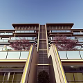 Modern Luxury Residential Building Exterior With Balconies Greenery And Lounge Chairs