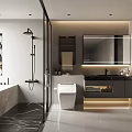 Modern Bathroom Interior Design With Bathtub Glass Shower Toilet Vanity And Mirror