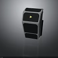 Modern Black And White Electronic Speaker With Yellow Play Button And Grid Texture