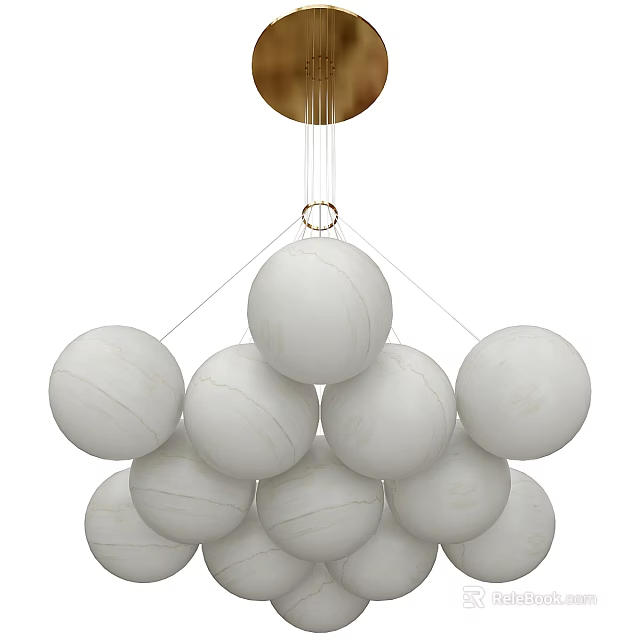 Modern White Sphere Chandelier with Golden Top Multiple Marble Texture Hanging Fixture Design 3d model 