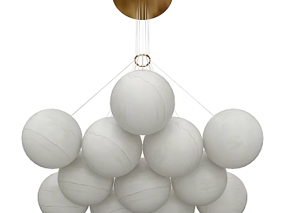 Modern White Sphere Chandelier with Golden Top Multiple Marble Texture Hanging Fixture Design 3d model