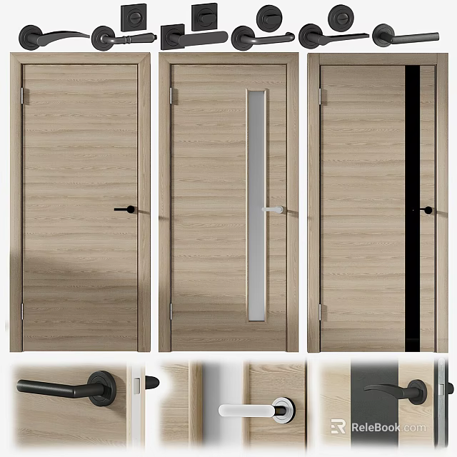 Modern Wooden Hinged Doors with Glass Panel and Stylish Handles for Interior Design 3d model 