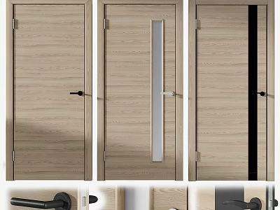 Modern Wooden Hinged Doors with Glass Panel and Stylish Handles for Interior Design 3d model