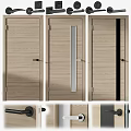 Modern Wooden Hinged Doors with Glass Panel and Stylish Handles for Interior Design