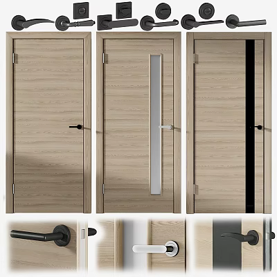 Modern Wooden Hinged Doors with Glass Panel and Stylish Handles for Interior Design 3d model