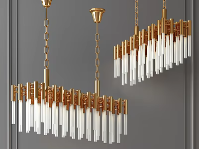 Modern Elegant Luxury Chandelier With Gold Frame And Clear Glass Strips 3d model