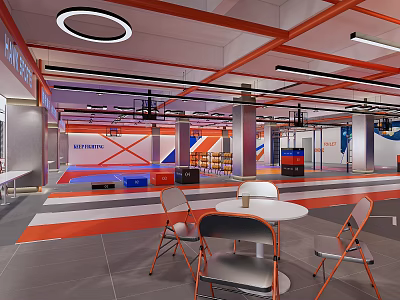 Modern Fitness Gym Space With Training Area Workout Equipment And Rest Seating Area 3d model
