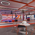 Modern Fitness Gym Space With Training Area Workout Equipment And Rest Seating Area