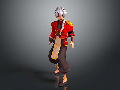 Game Movie Character Featuring Silver Hair Red Robe Black Pants And Yellow Accents 3d model