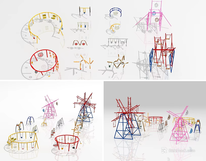 Colorful Playground Equipment Design Sketches And 3D Models With Windmill Structures 3d model