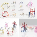 Colorful Playground Equipment Design Sketches And 3D Models With Windmill Structures 3d model