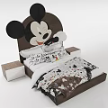 Mickey Mouse Themed Kids Bed With Face Shaped Headboard Printed Pillows And Bedspread