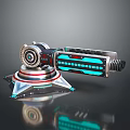 Sci-Fi Weapon With Metallic Structure Blue Glowing Parts And Display Stand 3d model
