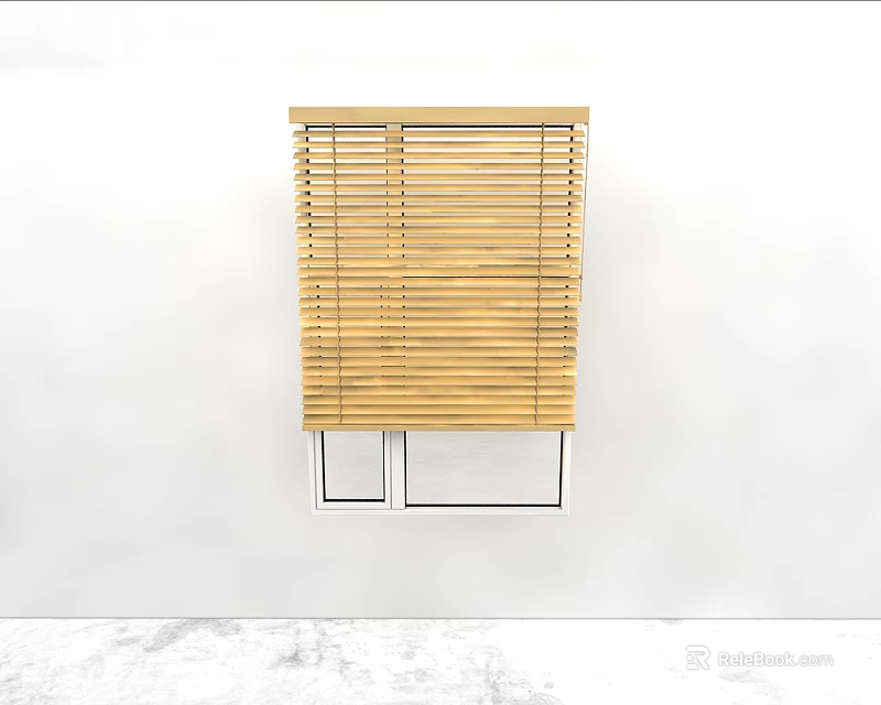 Wooden Window Blinds Installed On White Wall For Modern Home Interior Design 3d model 