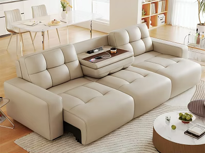 Modern Leather Sofa Bed With Center Table And Comfortable Living Room Design 3d model