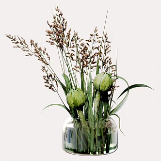 Modern Floral Ornaments Flowers Green Plants Glass Vase 3d model