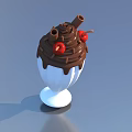White Ice Cream Cup Topped With Chocolate Sauce Cherries And Chocolate Sticks