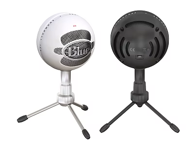 Blue Digital Microphones in White and Black with Tripod Stands 3d model