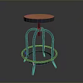 Modern Bar Stool With Orange Wooden Seat And Dark Metal Curved Frame Round Base