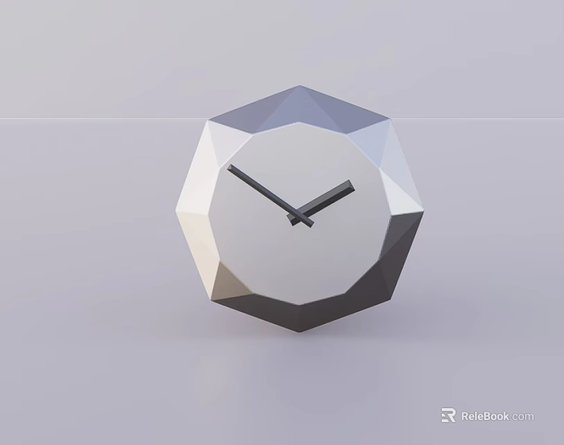 Modern Geometric Polygonal Clock With Black Hands And White Face Design 3d model