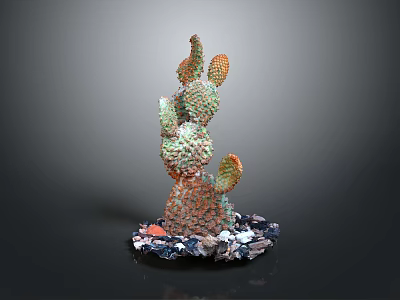 Artistic Colorful Cactus Plant With Multiple Branches And Decorative Stones Base 3d model