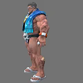 Muscular Man In Blue And White Fringe Outfit With Silver Belt And Sandals