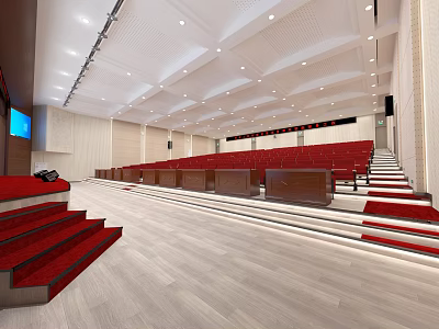 Modern Cultural Center Auditorium With Red Seats Stage And Contemporary Lighting Design 3d model