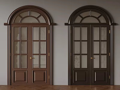 Classic Wooden Doors With Arched Top Glass Panels In Dark Brown And Black 3d model