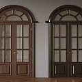 Classic Wooden Doors With Arched Top Glass Panels In Dark Brown And Black