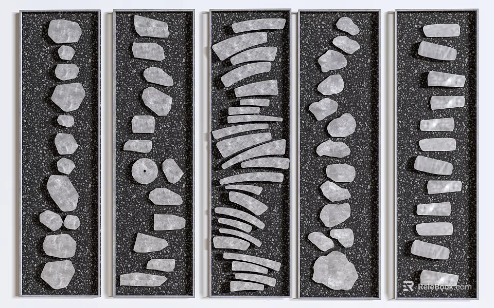 Vertical Garden Decorative Panels With Gray Stone Arrangements On Black Background 3d model 