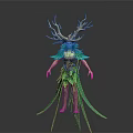 Fantasy Forest Creature Character With Antlers Green Skin And Leaf Decorated Costume