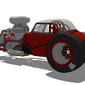Red Custom Vintage Car With Exposed Blower Engine Large Tires And Streamlined Body
