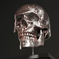 Medical Device Silver Colored Skull Model for Anatomy Teaching with Decorative Base 3d model