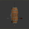 Wooden Barrel Shaped Weapon With Rope Wrapped Structure Spear Paddle And Mini Cabin Design