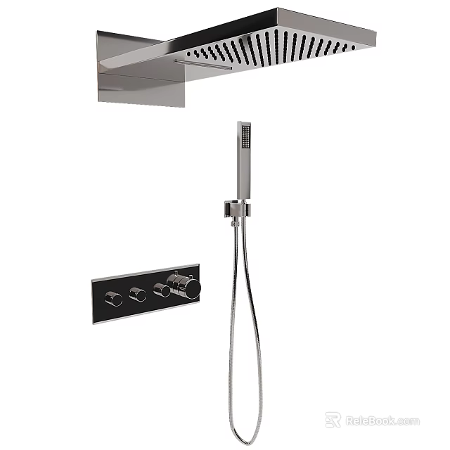 Modern Shower System With Rainfall Head Handheld Sprayer And Control Panel 3d model 