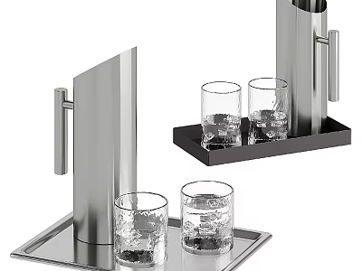 Textured Glass Cups Placed On Stainless Steel Tray With Metal Stand 3d model