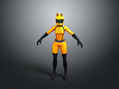 3D Character Model In Yellow And Black Tight Suit With Cat Ear Helmet 3d model