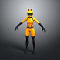 3D Character Model In Yellow And Black Tight Suit With Cat Ear Helmet