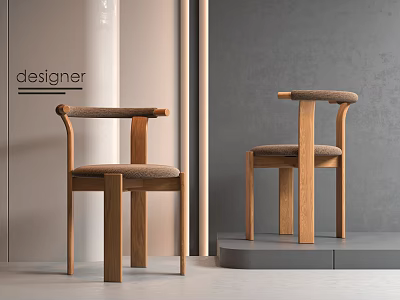 Modern Wooden Dining Chairs With Curved Backrest And Upholstered Seat Design 3d model