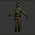 Digital Rendering Male Character Wearing Green Jacket Brown Pants Utility Belt Tool Pouch Standing Pose