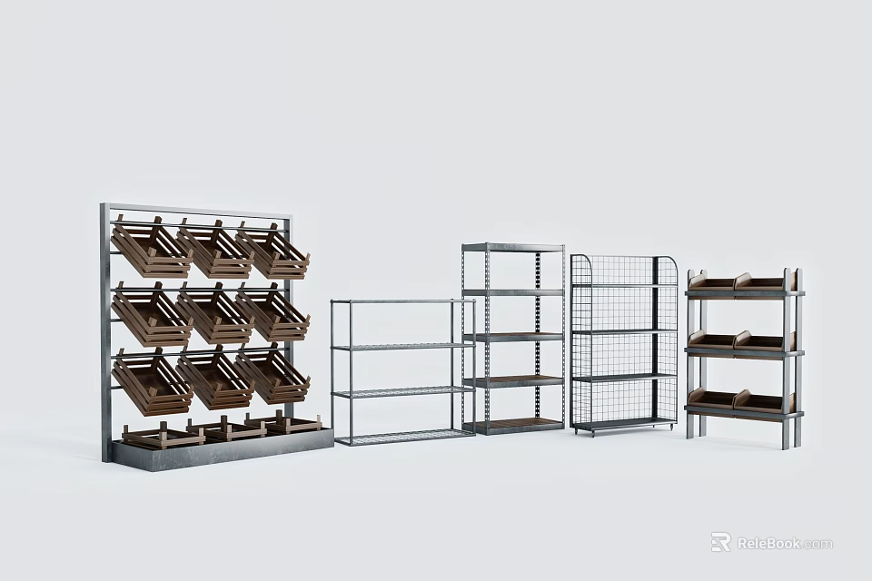 Metal Display Shelves with Multiple Layers and Grid Design for Retail Exhibitions 3d model 