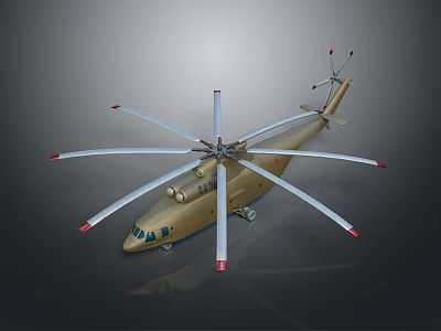 Multi Rotor Aerospace Helicopter with Golden Fuselage and Red Rotor Tips for Space Missions 3d model