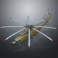 Multi Rotor Aerospace Helicopter with Golden Fuselage and Red Rotor Tips for Space Missions