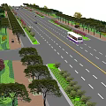 Well Designed Municipal Road With Lush Green Belts Trees Bus Lanes And Sidewalks