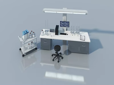 Swing Door Cabinet In Laboratory Workbench Setup With Equipment And Cart 3d model